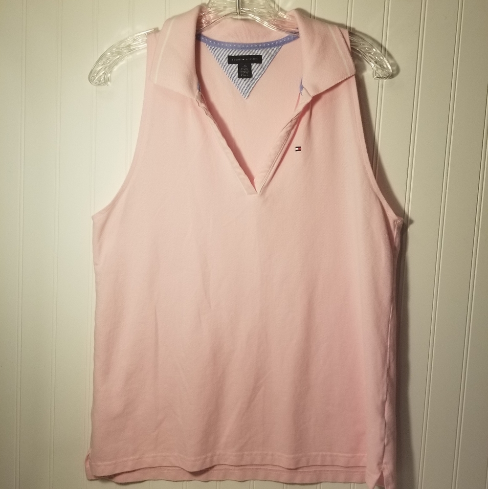 NWOT Tommy Large Pink Open V Sleeveless Polo